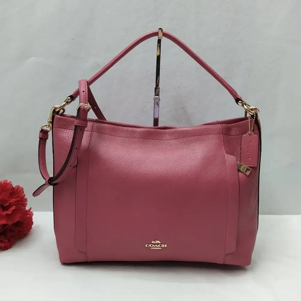 Coach Pink Pebbled Leather Zipper Closure Hobo Crossbody Shoulder Bag